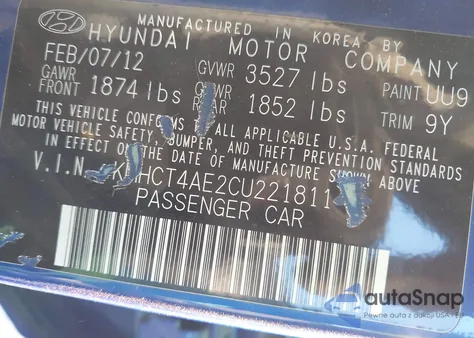 2012 Hyundai Accent Gls из США, поврежденный, VIN KMHCT4AE2CU221811